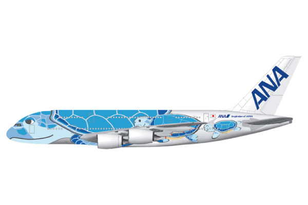 ANA、エアバスA380型機の特別塗装デザインと愛称「FLYING HONU」を発表