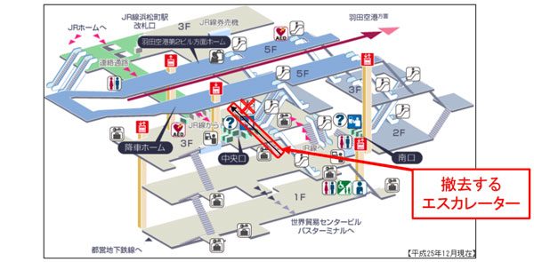 東京モノレール、浜松町駅でエスカレーター撤去工事　JRとの相互通行化で