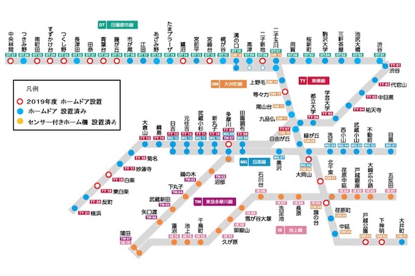 東急、東横線・田園都市線・大井町線全駅のホームドア設置完了へ　2019年度中に