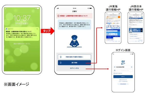 JR東海とJR西日本、「EXアプリ」で列車遅延時にプッシュ通知などの新サービス