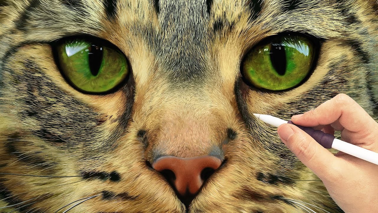 目を奪われるその緻密さに、iPad ProとApple Pencilで描く猫の顔