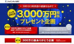 ジャパンネット銀行が総額3,000万円相当のプレゼント企画